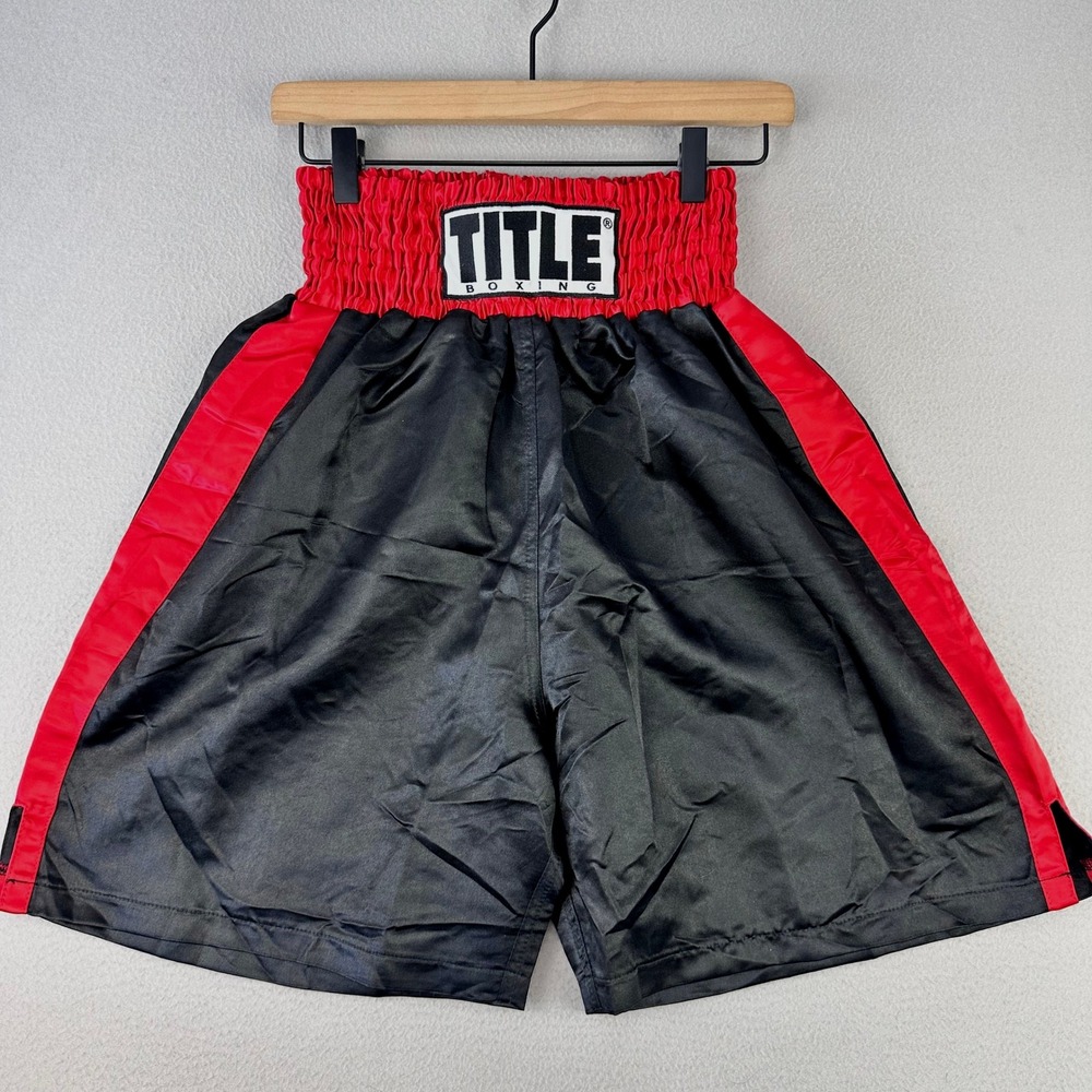 TITLE Boxing Trunks Shorts Men Medium Black Satin Dazzle Training Retro Vintage